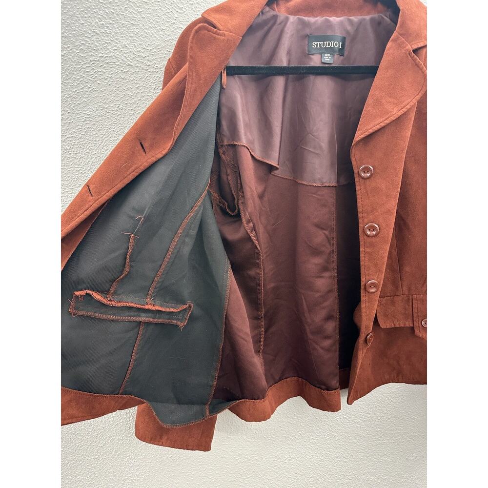 Studio 1 Womens Two Piece Set Size 16W Jacket and Skirt Orange Faux Suede - Picture 7 of 16